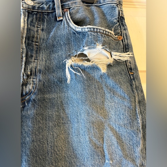 AGOLDE Distressed High Rise Straight Jeans Size 29 Raw Hem - Picture 4 of 6